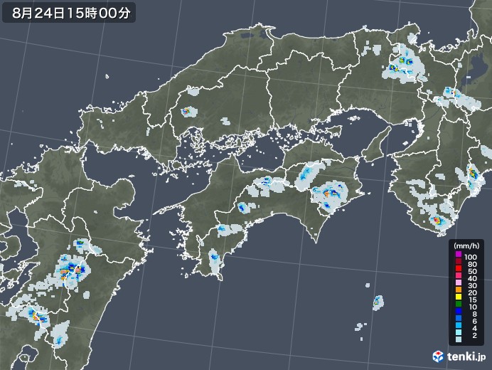 四国地方の雨雲レーダー(2020年08月24日)