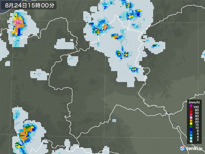 群馬県の雨雲レーダー(2020年08月24日)