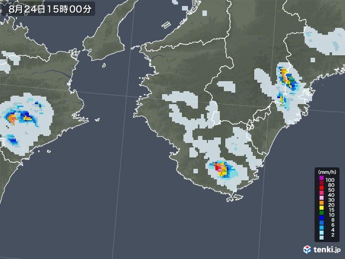 和歌山県の雨雲レーダー(2020年08月24日)