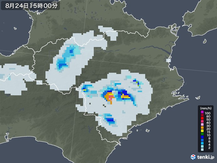 徳島県の雨雲レーダー(2020年08月24日)