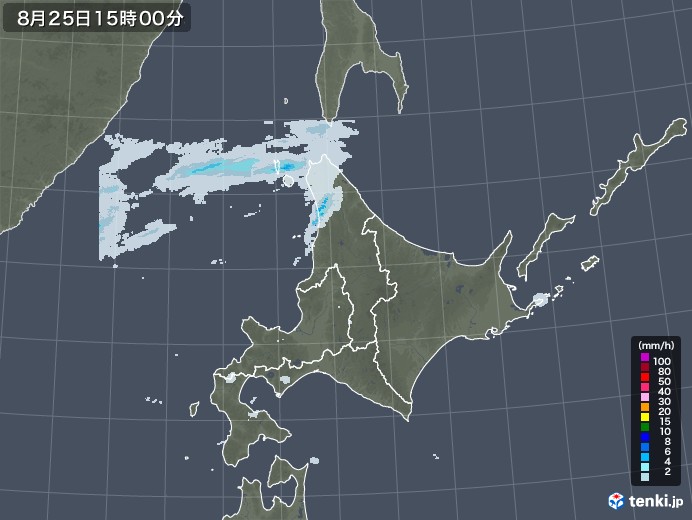 北海道地方の雨雲レーダー(2020年08月25日)