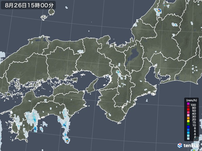 近畿地方の雨雲レーダー(2020年08月26日)
