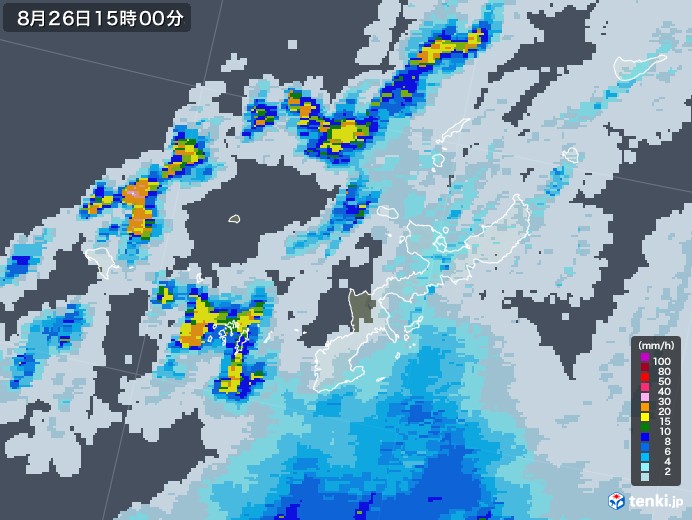 沖縄県の雨雲レーダー(2020年08月26日)