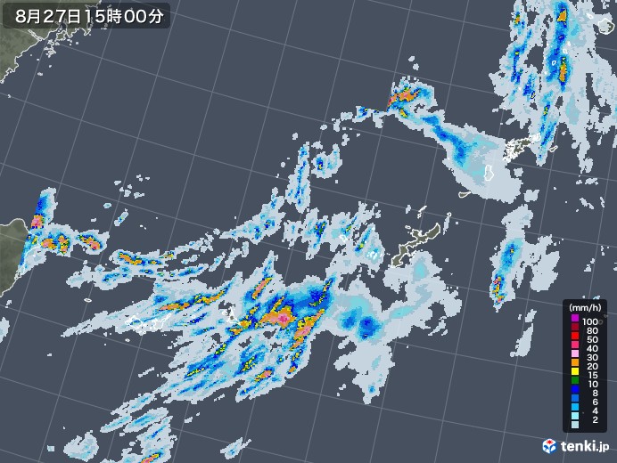 沖縄地方の雨雲レーダー(2020年08月27日)