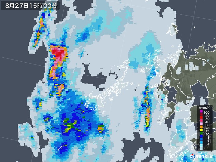五島列島(長崎県)の雨雲レーダー(2020年08月27日)