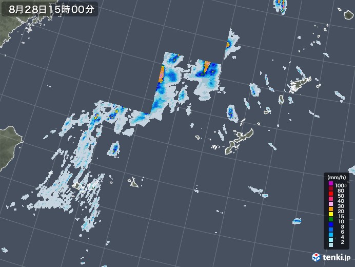 沖縄地方の雨雲レーダー(2020年08月28日)