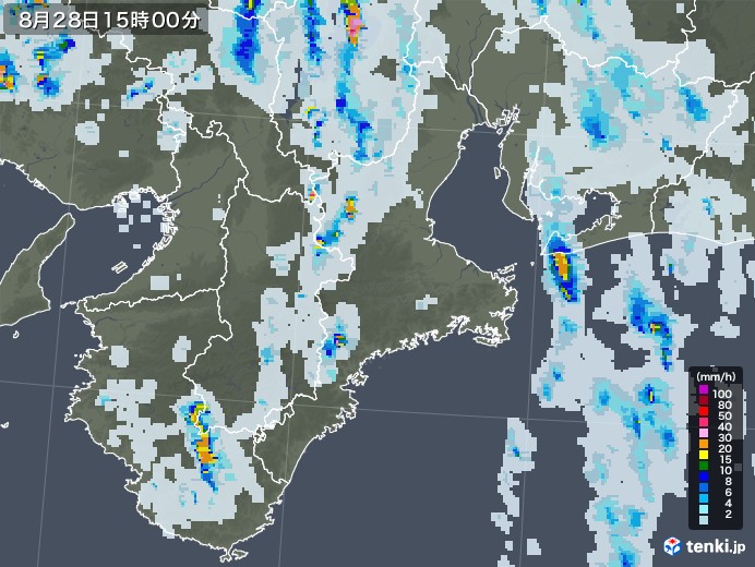 三重県の雨雲レーダー(2020年08月28日)