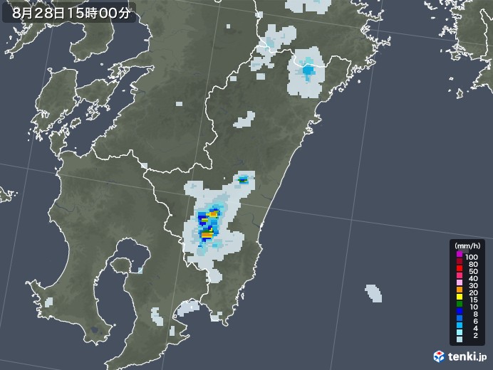 宮崎県の雨雲レーダー(2020年08月28日)