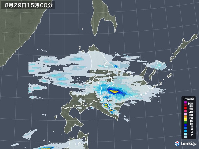 北海道地方の雨雲レーダー(2020年08月29日)