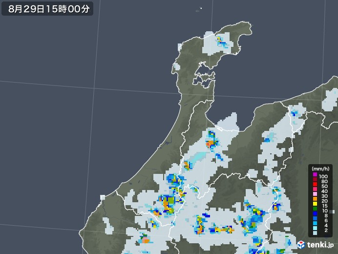 石川県の雨雲レーダー(2020年08月29日)