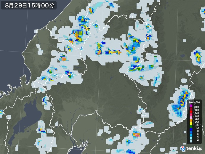 岐阜県の雨雲レーダー(2020年08月29日)