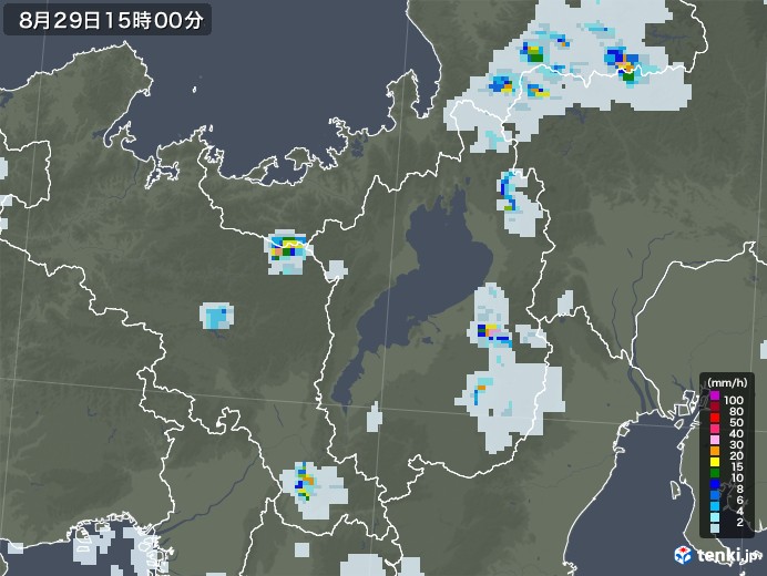滋賀県の雨雲レーダー(2020年08月29日)