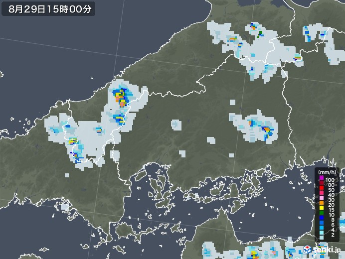 広島県の雨雲レーダー(2020年08月29日)