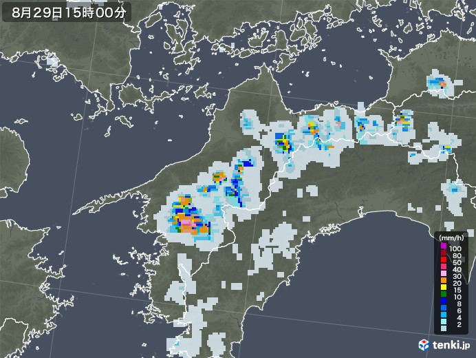 愛媛県の雨雲レーダー(2020年08月29日)