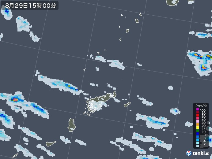 奄美諸島(鹿児島県)の雨雲レーダー(2020年08月29日)