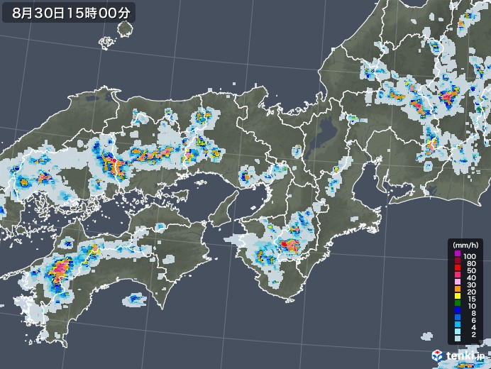 近畿地方の雨雲レーダー(2020年08月30日)