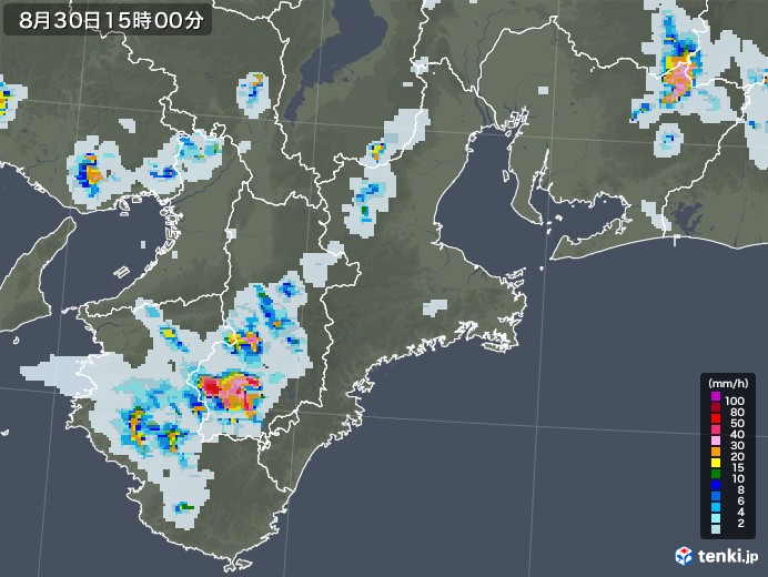 三重県の雨雲レーダー(2020年08月30日)