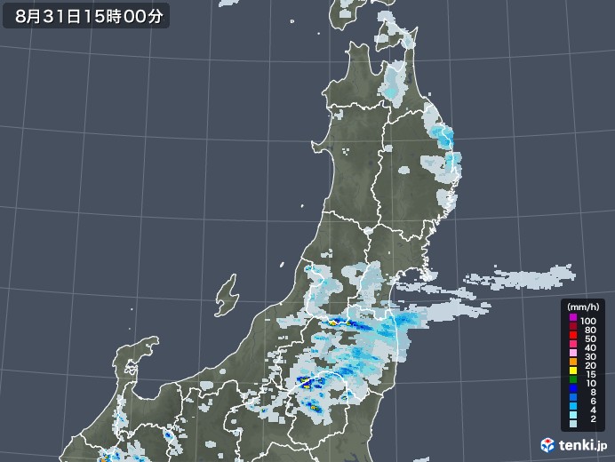 東北地方の雨雲レーダー(2020年08月31日)