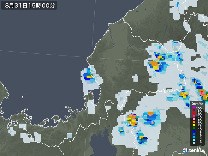 福井県の雨雲レーダー(2020年08月31日)