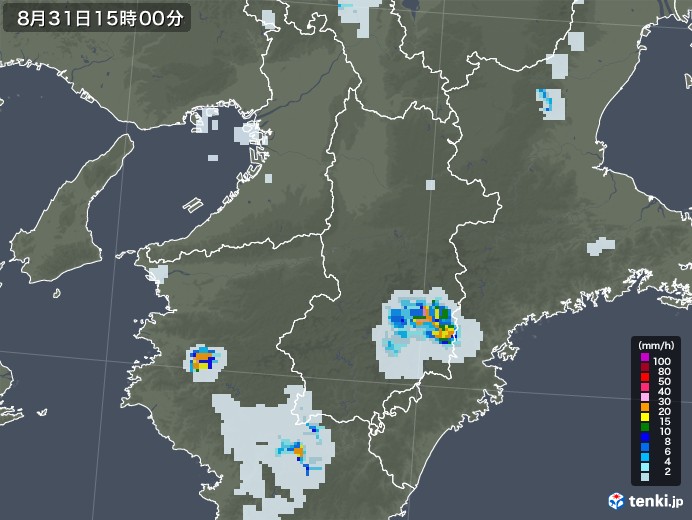 奈良県の雨雲レーダー(2020年08月31日)