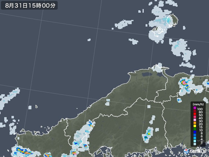 島根県の雨雲レーダー(2020年08月31日)