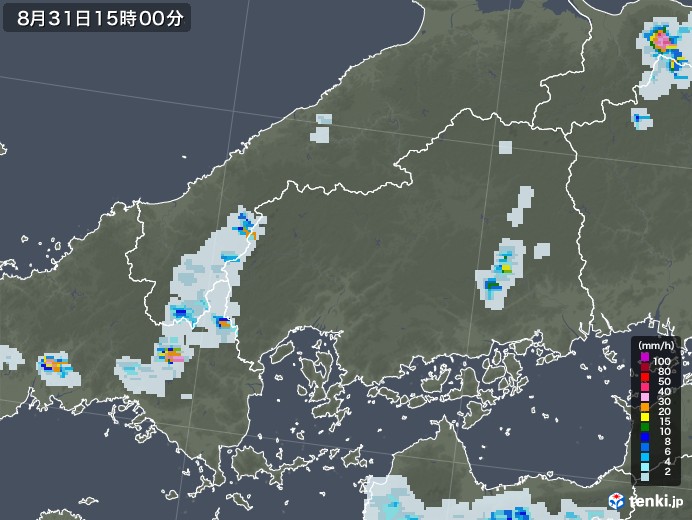 広島県の雨雲レーダー(2020年08月31日)