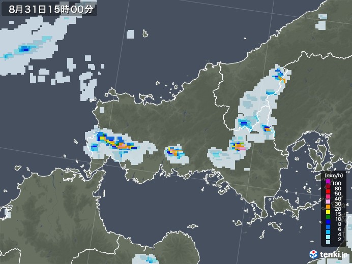 山口県の雨雲レーダー(2020年08月31日)