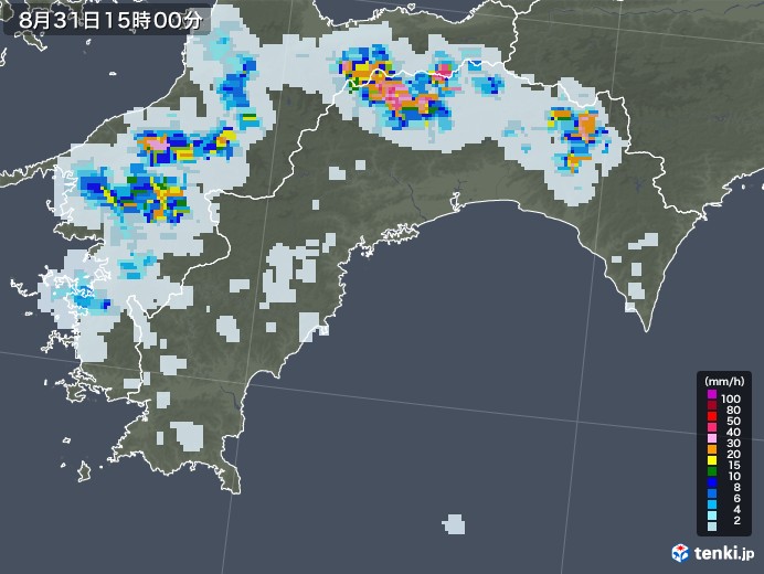 高知県の雨雲レーダー(2020年08月31日)
