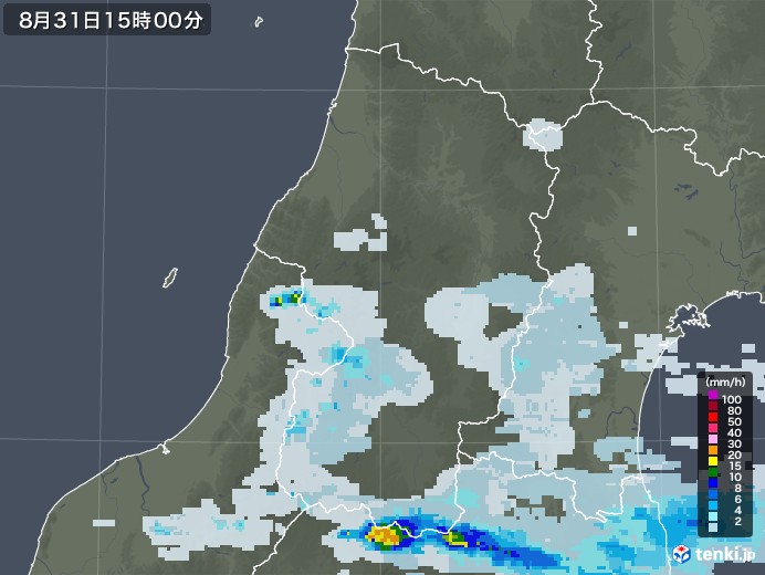 山形県の雨雲レーダー(2020年08月31日)