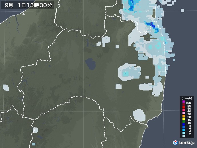 福島県の雨雲レーダー(2020年09月01日)