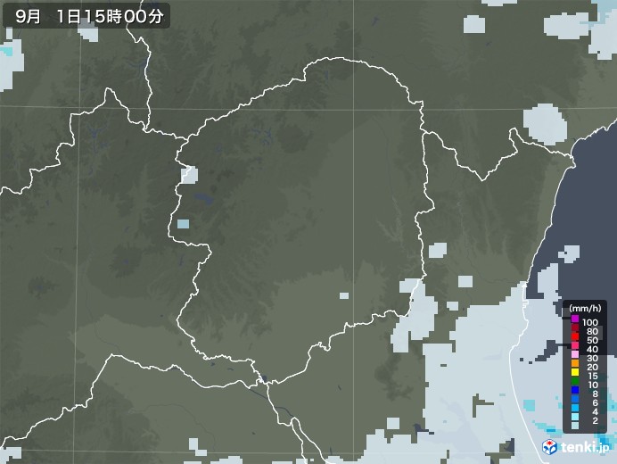 栃木県の雨雲レーダー(2020年09月01日)