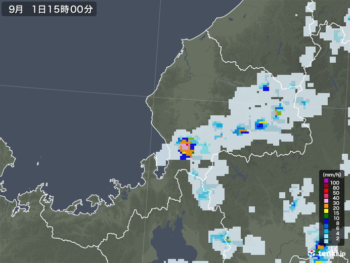 福井県の雨雲レーダー(2020年09月01日)