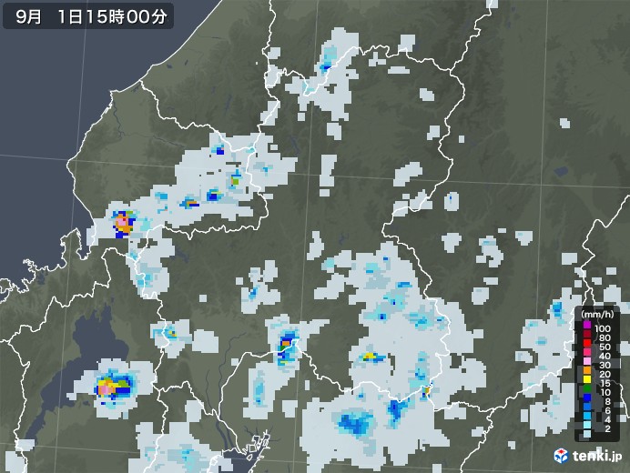 岐阜県の雨雲レーダー(2020年09月01日)