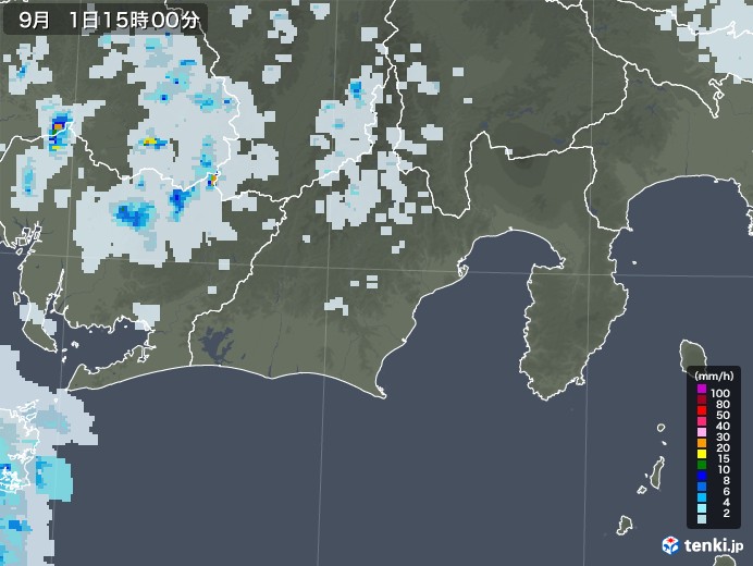 静岡県の雨雲レーダー(2020年09月01日)