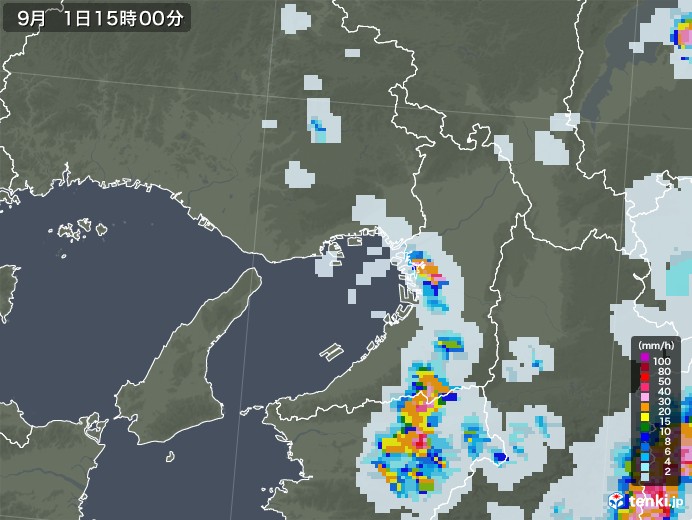 大阪府の雨雲レーダー(2020年09月01日)