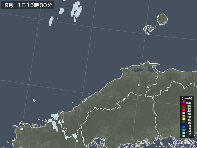 島根県の雨雲レーダー(2020年09月01日)