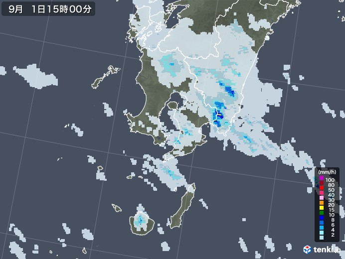 鹿児島県の雨雲レーダー(2020年09月01日)