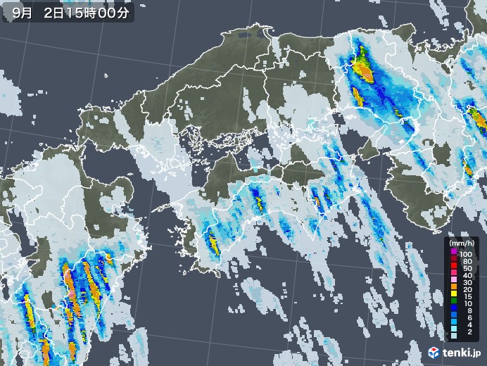 四国地方の雨雲レーダー(2020年09月02日)