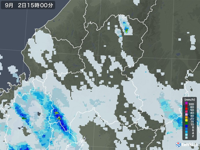 岐阜県の雨雲レーダー(2020年09月02日)