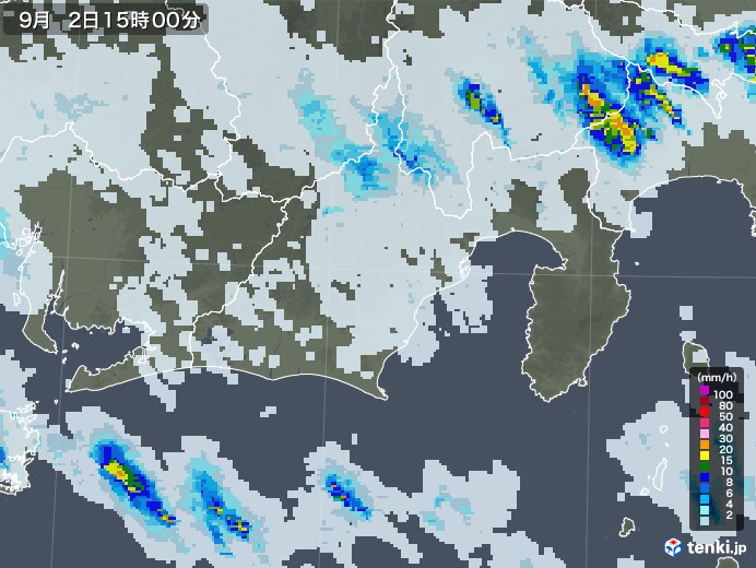 静岡県の雨雲レーダー(2020年09月02日)