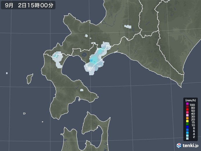 道南の雨雲レーダー(2020年09月02日)