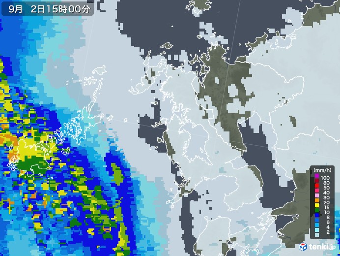 長崎県の雨雲レーダー(2020年09月02日)