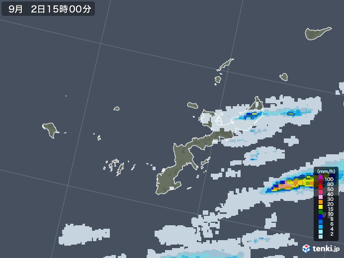 沖縄県の雨雲レーダー(2020年09月02日)