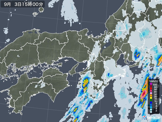 近畿地方の雨雲レーダー(2020年09月03日)