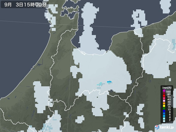 富山県の雨雲レーダー(2020年09月03日)