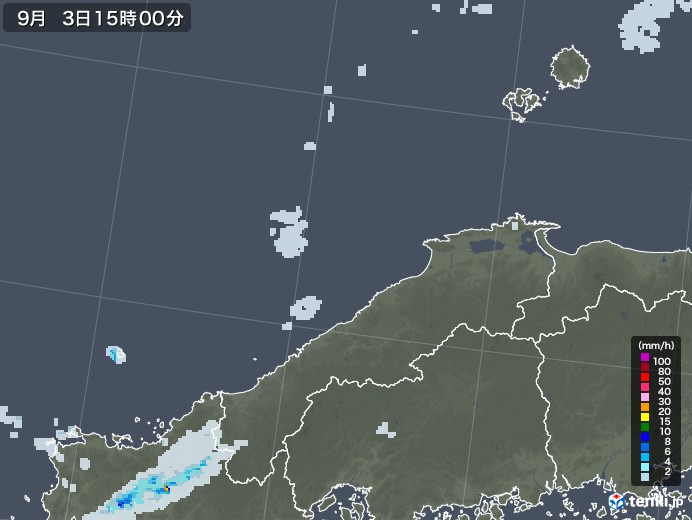 島根県の雨雲レーダー(2020年09月03日)