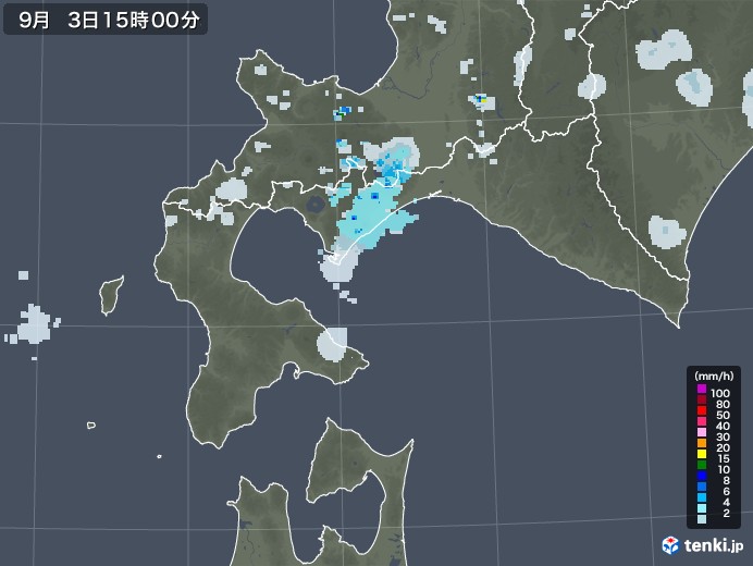 道南の雨雲レーダー(2020年09月03日)