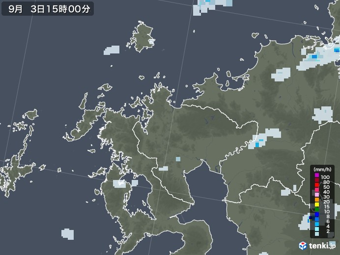 佐賀県の雨雲レーダー(2020年09月03日)