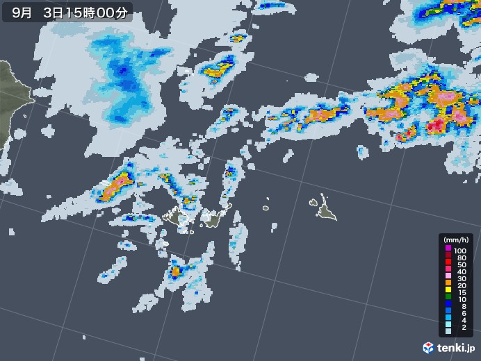 宮古・石垣・与那国(沖縄県)の雨雲レーダー(2020年09月03日)