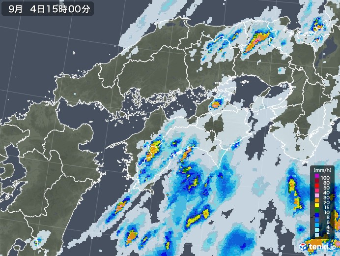 四国地方の雨雲レーダー(2020年09月04日)